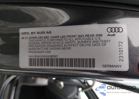 2021 Audi S4 Premium Plus Tfsi Quattro Tiptronic from USA, damaged, VIN WAUB4AF4XMA086587